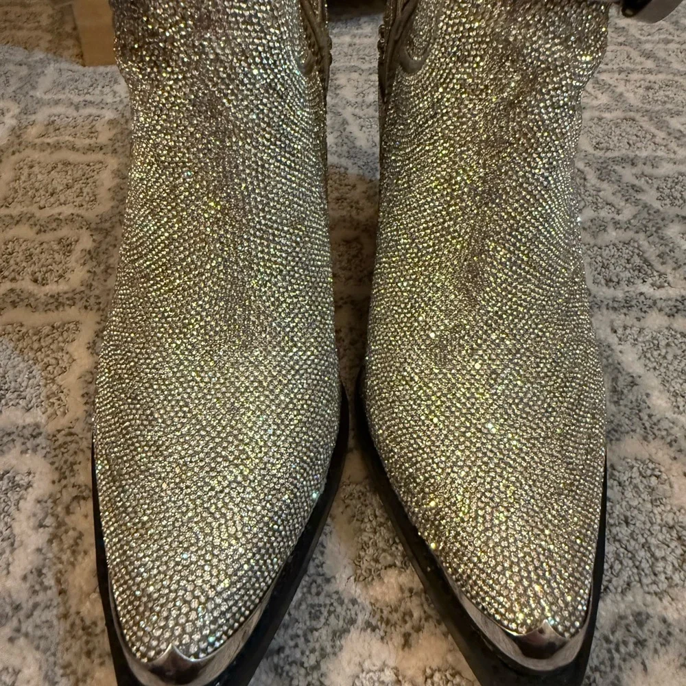 Dolls Kill Silver Rhinestone Ankle Boots - Picture 6 of 8